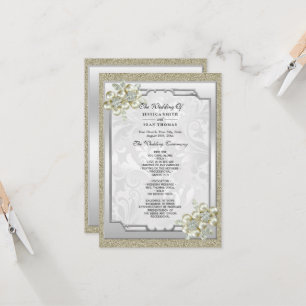 Carte Floral Gem encadré, Gold & Silver Wedding Programm