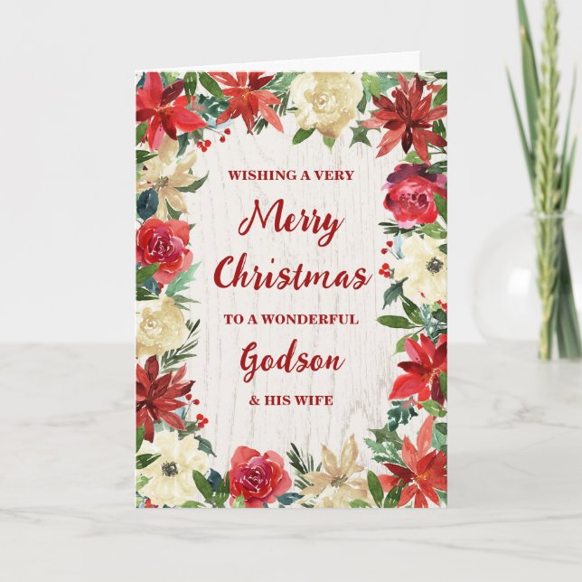 Carte Floral Godson et sa femme Joyeux Noël (Devant)