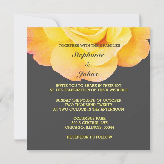 Carte Floral Golden Yellow Orange Grey 2022 Mariage (Devant)