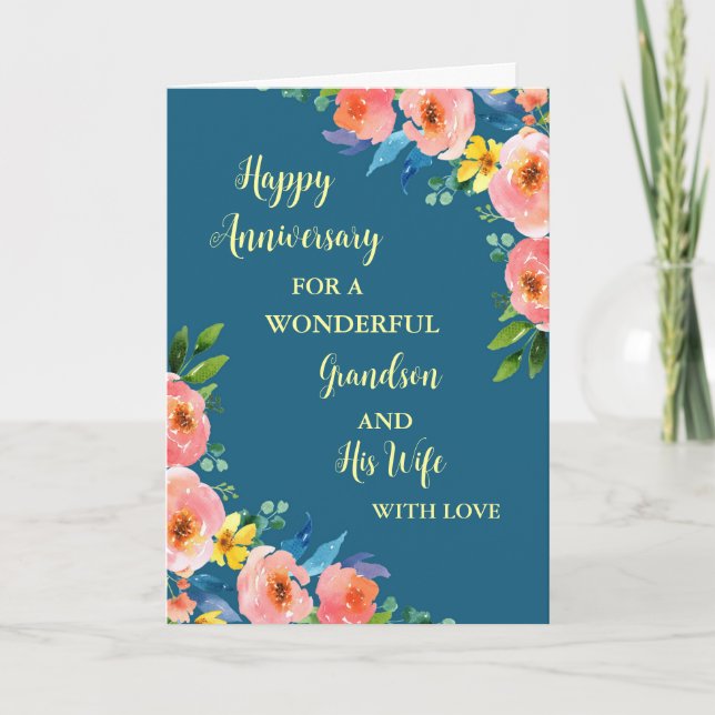 Carte Floral Grandson et son anniversaire de femme (Devant)
