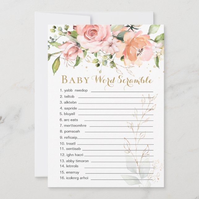 Carte Floral Green Feuilles Baby Word Scramble Game Card (Devant)