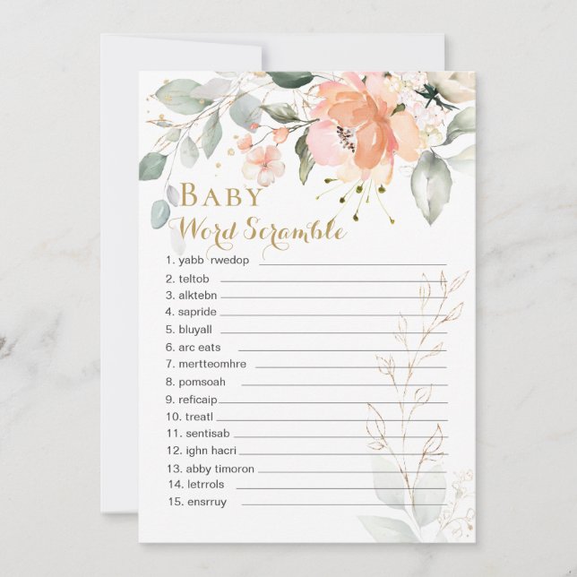 Carte Floral Green Foliage Baby Word Scramble Jeu (Devant)