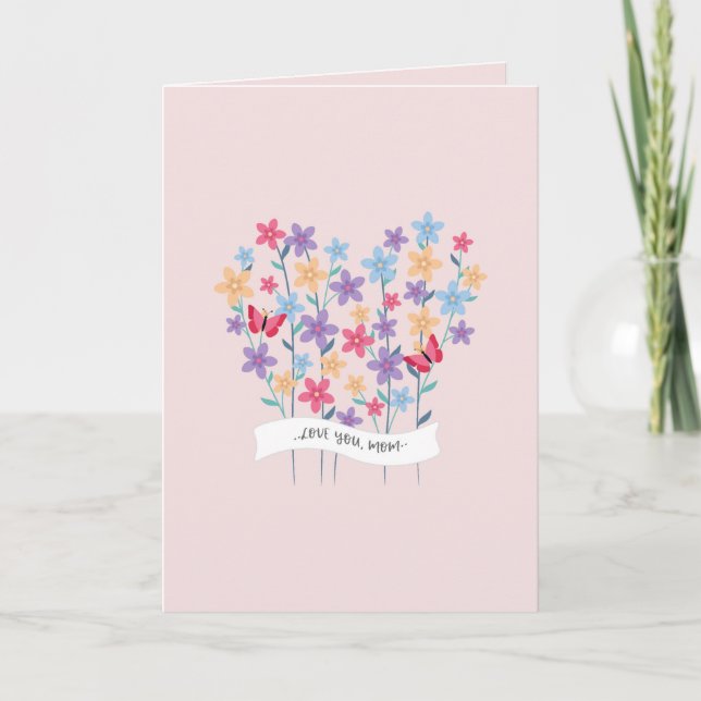 Carte Floral Heart Love you Maman Fête des mères (Devant)