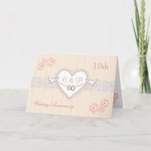 Carte Floral, hearts and doves 10e Wedding Anniversary