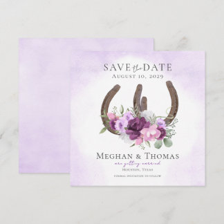 Carte Floral Horseshoes Purple Enregistrer la date