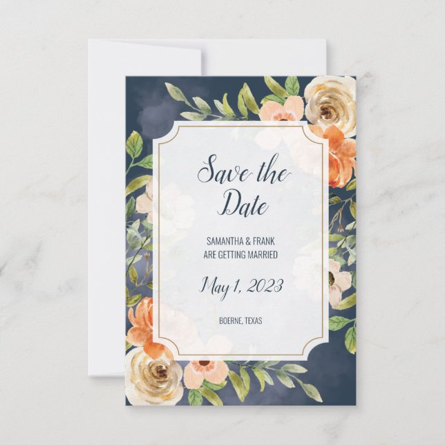 Carte Floral Mariage bleu rustique (Devant)