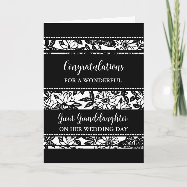 Carte Floral noir grand Mariage fille (Devant)