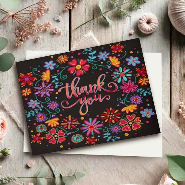 Carte Floral noir Merci (Créateur téléchargé)