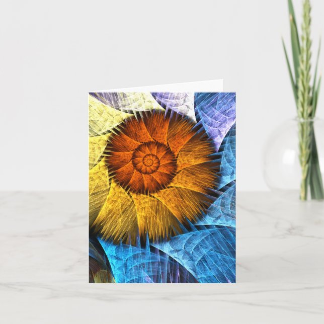 Carte Floral Orange Bleu Jaune Art Abstrait (Devant)