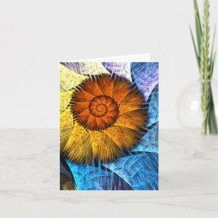 Carte Floral Orange Bleu Jaune Art Abstrait