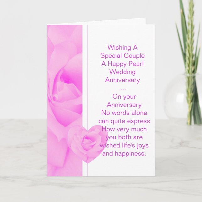 Carte Floral Personnalisé 30e anniversaire de Mariage (Devant)