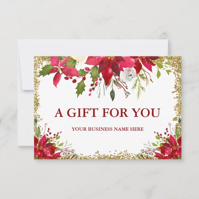 Carte Floral Poinsettia Gold Parties scintillant Certifi (Devant)