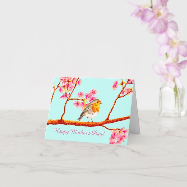 Carte Floral Printemps Robin Oiseau Fête des mères (Orchidée)