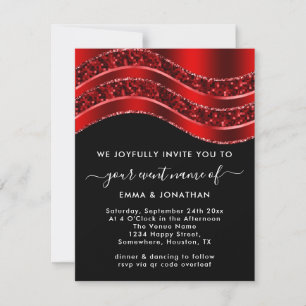 Carte Floral QR Code Parties scintillant Bourgogne Rouge