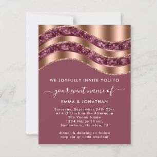 Carte Floral QR Code Parties scintillant Rose or cuivre