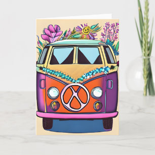 Carte Floral Retro Van des années 1970   Anniversaire Su
