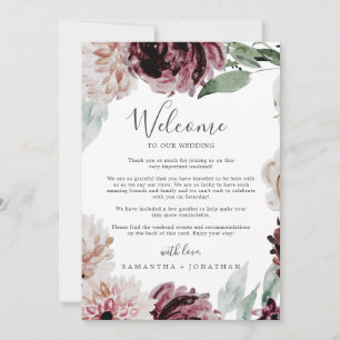 Carte Floral Romance Mariage Bienvenue Lettre & Itinérai