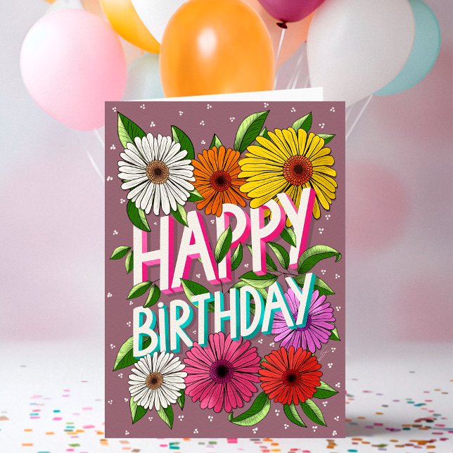 Carte Floral rose coloré Personnalisé Joyeux anniversair (Créateur téléchargé)