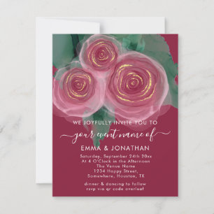Carte Floral rose QR Code Rose Bourgogne Vert Or