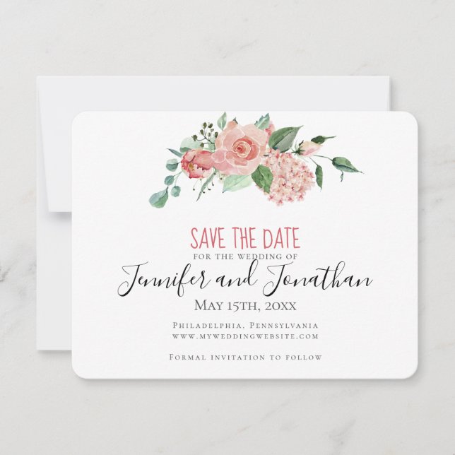 Carte Floral rose traditionnel Sauvegarder la date Maria (Devant)