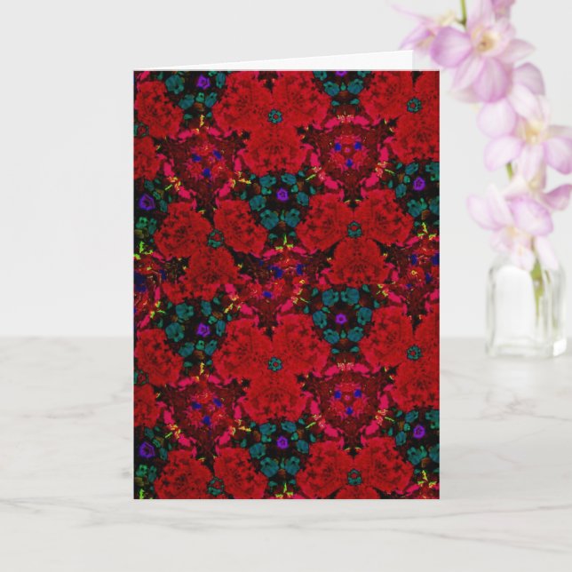 Carte Floral Rouge et bleu Kaleidoscope Ami Anniversaire (Orchidée)