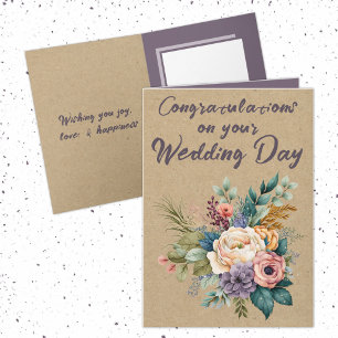 Carte Floral Rustic Mariage Félicitations violet