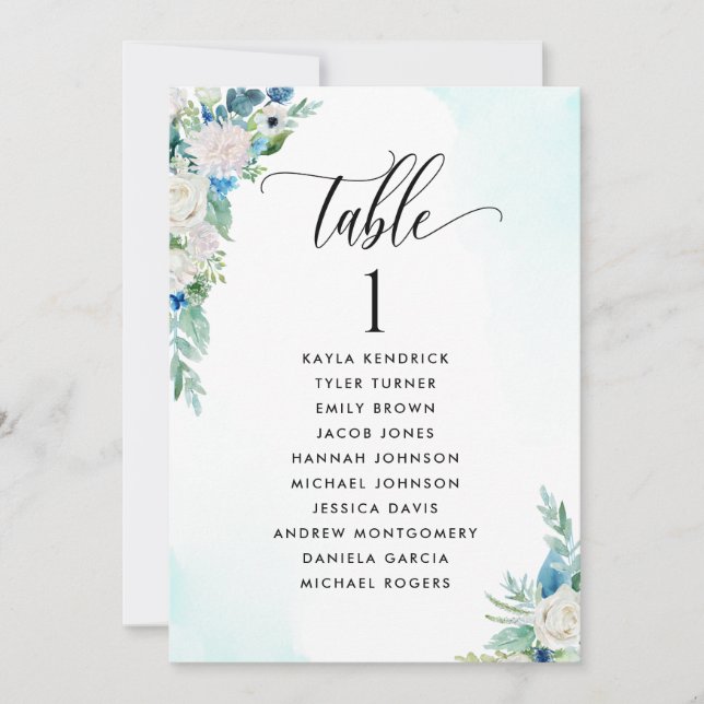 Carte Floral Seating Plan avec nom d'invité (Devant)