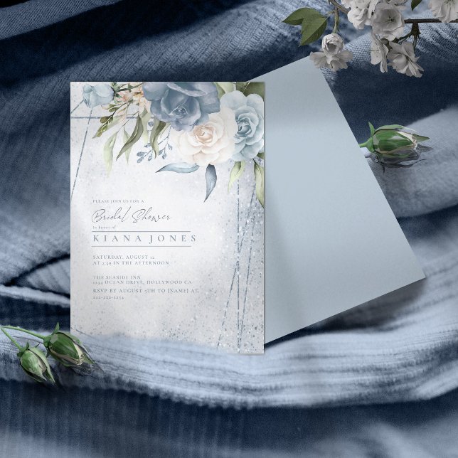 Carte Floral Sparkles Mariage Fête des mariées Blue ID88 (Créateur téléchargé)