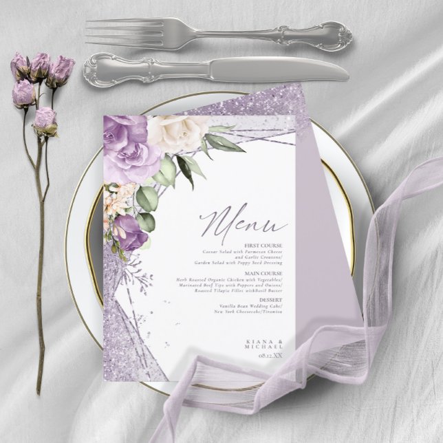 Carte Floral Sparkles Mariage Menu1 Mauve ID889 (Créateur téléchargé)