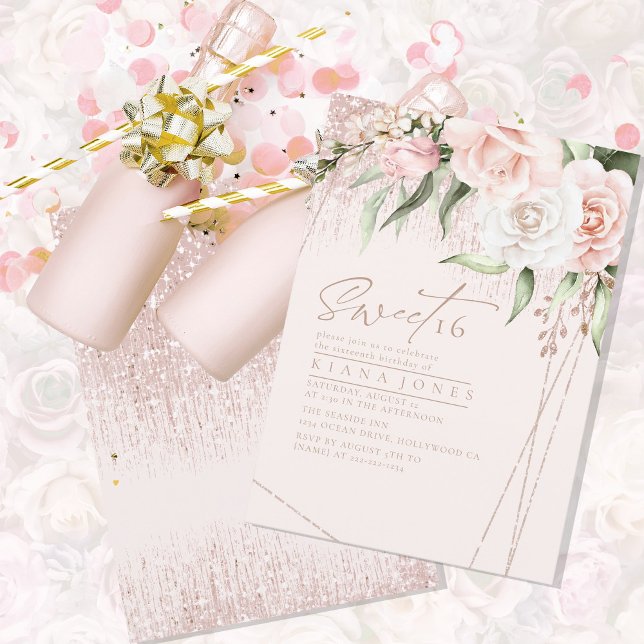 Carte Floral Sparkles Sweet sixteen Rose Gold ID912 (Créateur téléchargé)