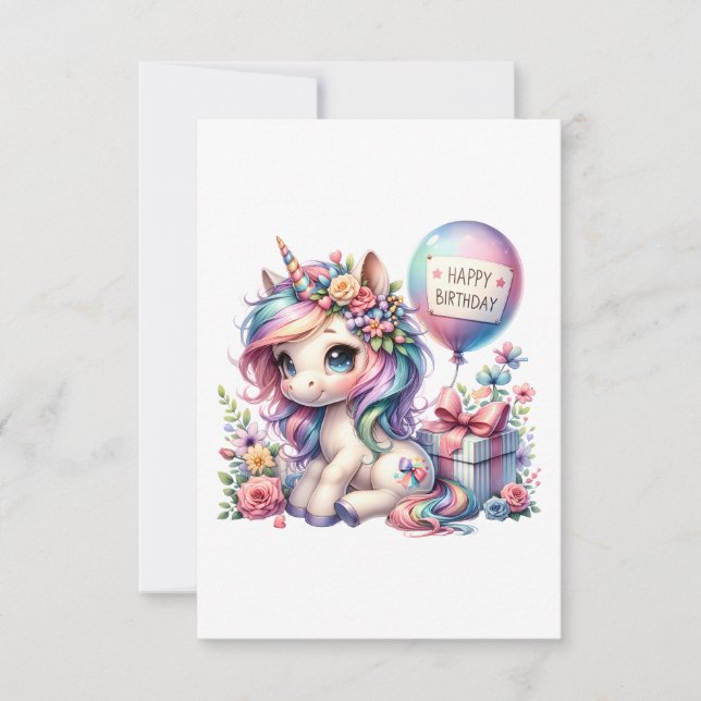 Carte Floral Unicorn Anniversaire Joie (Devant)