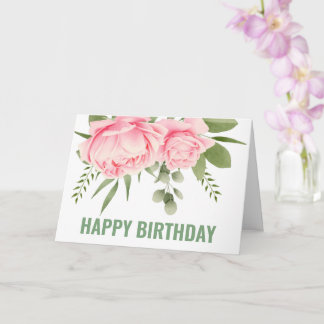 Carte Floral watercolor pink roses happy birthday