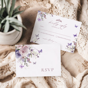 Carte florale à papillon pourpre Quinceañera RSVP