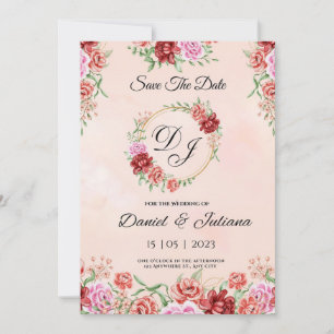 Carte florale aquarelle rouge beige, florale éléga