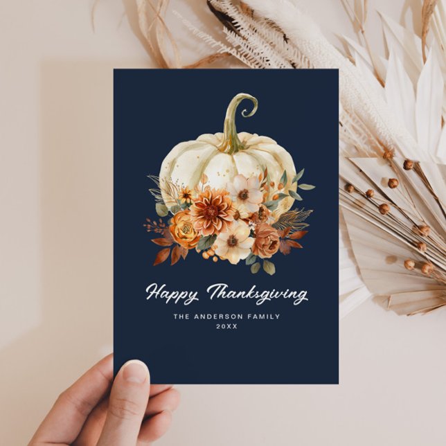 carte florale bon thanksgiving bleu marine (Créateur téléchargé)
