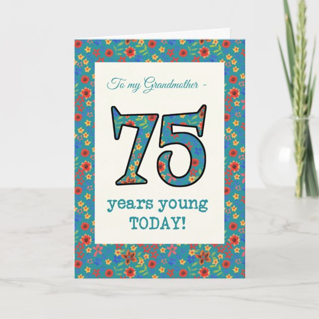 Carte Florale d'anniversaire 75 ans Jeune grand-mè (Devant)