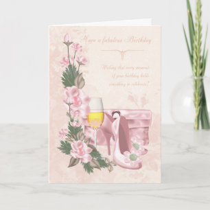 Carte Florale d'anniversaire avec chaussures, sac 