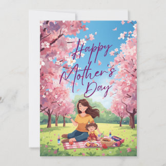 Carte florale de la fête des mères - Maman et enfa