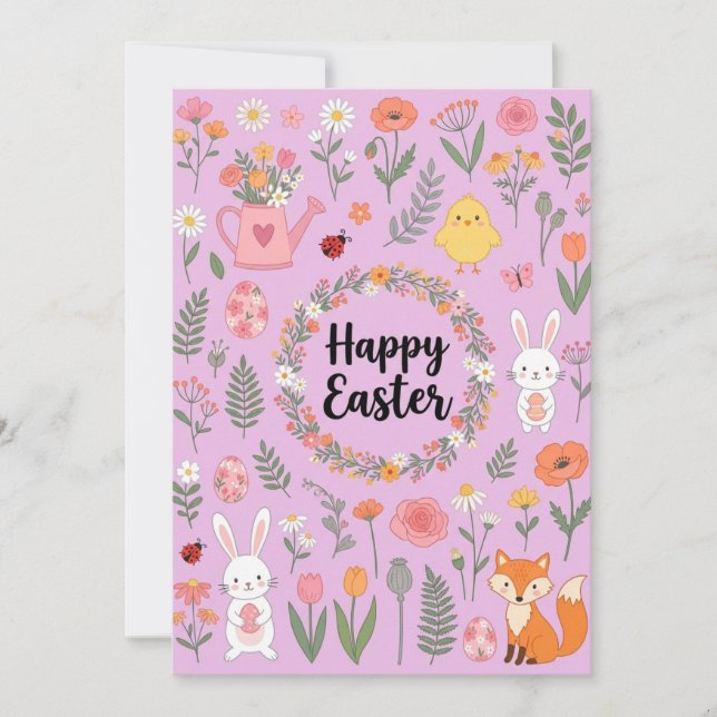 Carte florale de Pâques joyeuse  (Devant)