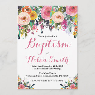 Carte florale d'invitation de baptême
