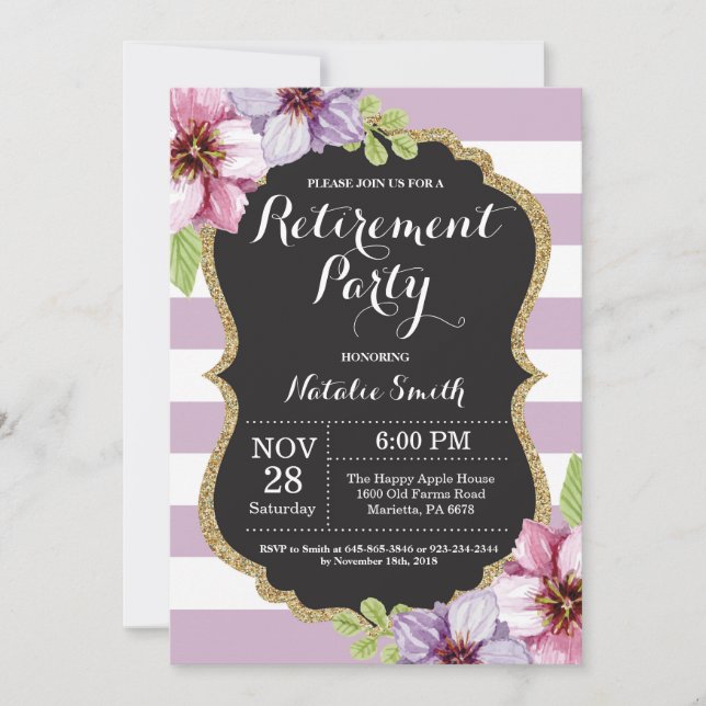 Carte florale d'invitation de partie de retraite (Devant)