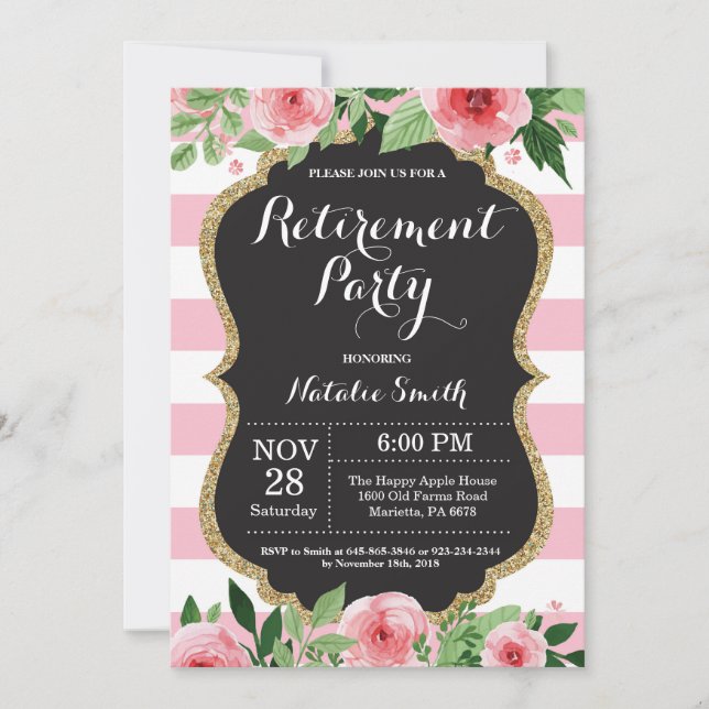 Carte florale d'invitation de partie de retraite (Devant)