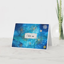 Carte florale dorée aquarelle bleue 'Je t'aime nou