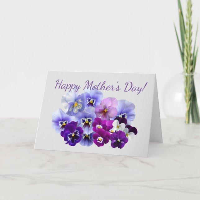 Carte florale du jour de mère de pensées pourpres (Devant)