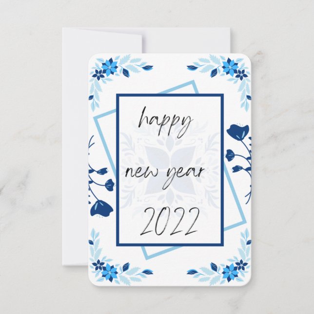 carte florale nouvelle année, carte bleu nouvelle  (Devant)