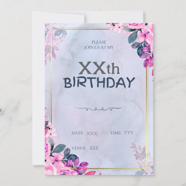Carte Florale personnalisée d'invitation d'anniver (Devant)