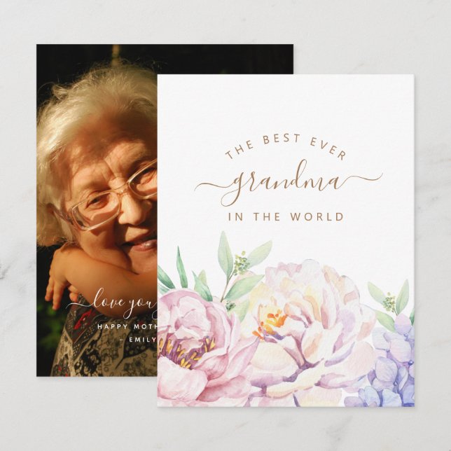 Carte florale personnalisée pour la fête des mères (Devant / Derrière)