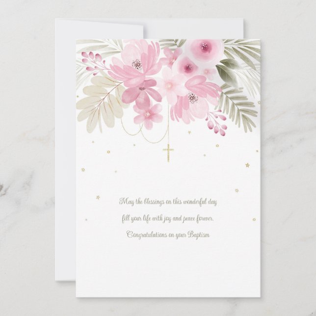 Carte florale rose Baptême (Devant)