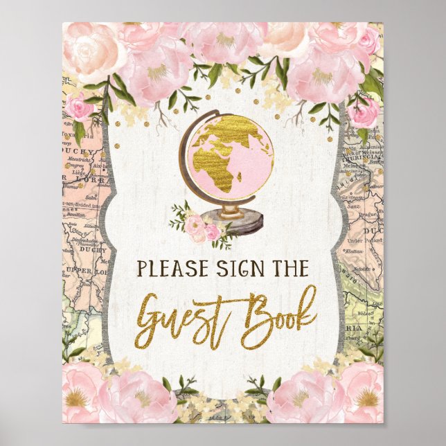 Carte florale rose pâle Aventure Livre d'or Signal (Devant)