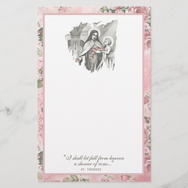 Carte florale Rose religieuse St. Therese (Devant)
